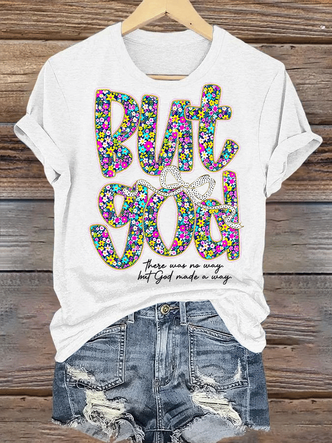 Women's bnt god Print Round Neck T-shirt