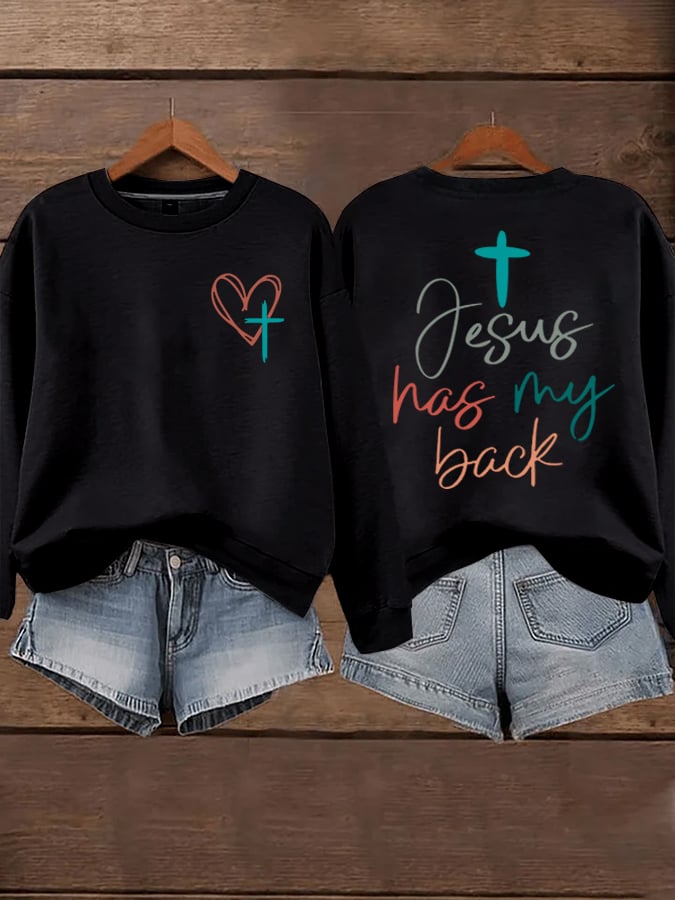Women's Jesus Has My Back Print Sweatshirts