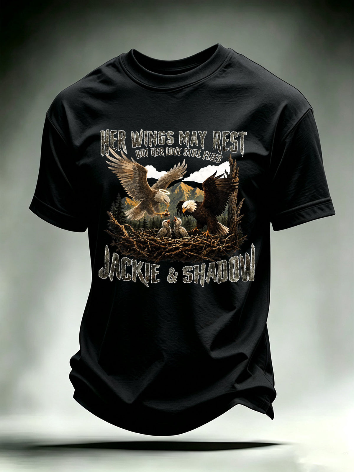 Men's HER WINGS MAY REST Print Crew-Neck T-Shirt