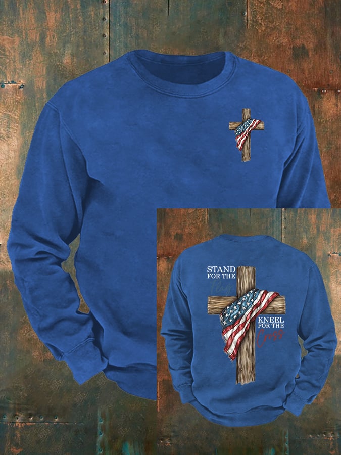Men's Stand For The Flag Kneel For The Cross Printed Casual Sweatshirt