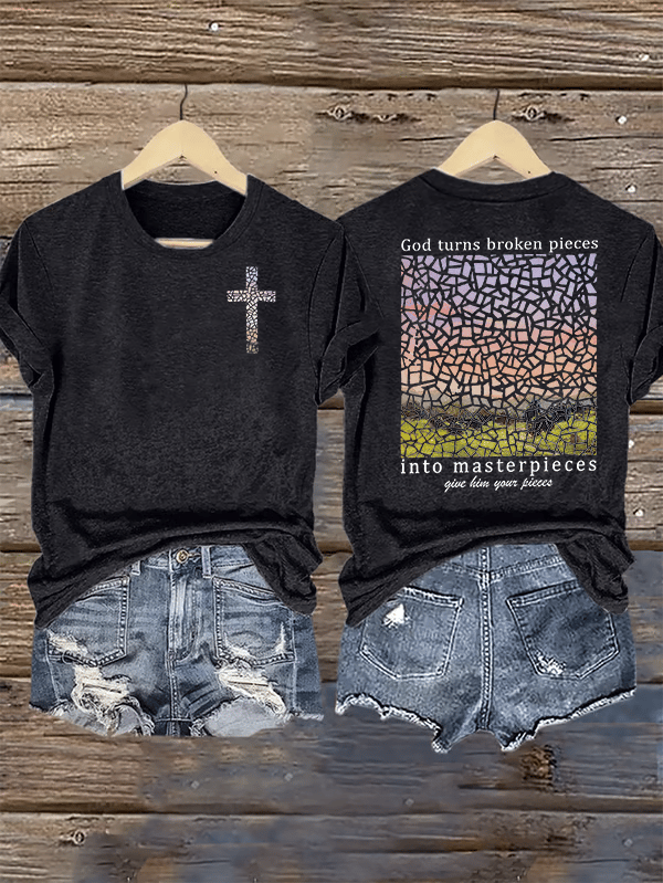 Women's God Turns Broken Pieces Into Masterpieces Christian Tops Comfort Colors T-Shirt