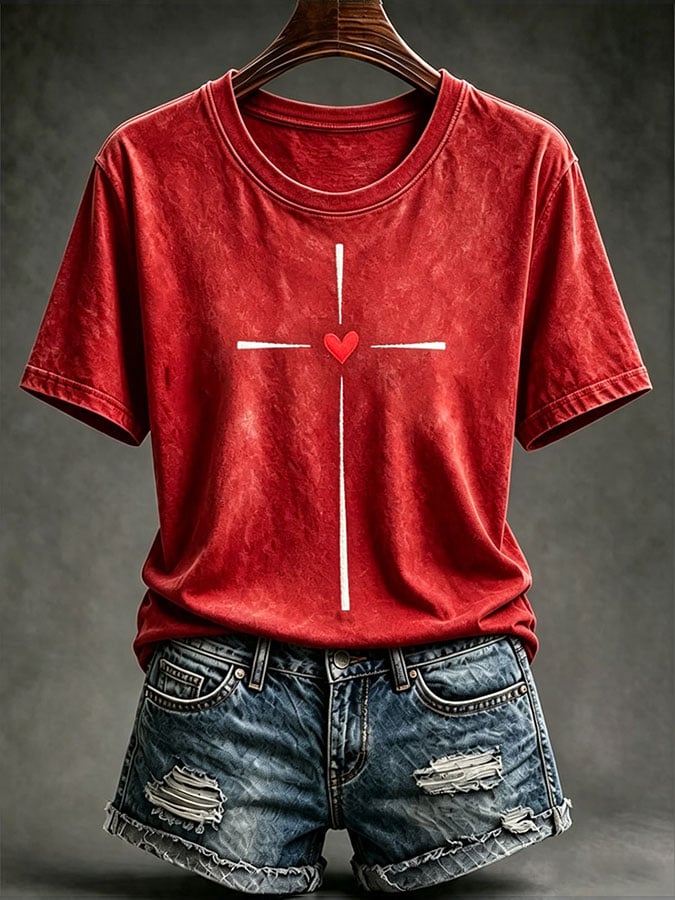 Women's Casual Cross Print T-Shirt