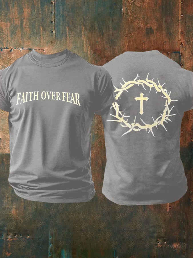 Men's Faith Over Fear Printed Casual T-Shirt