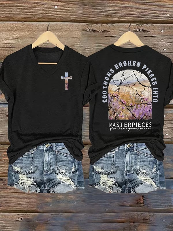 Women's God Turns Broken Pieces Into Masterpieces Christian Tops Comfort Colors T-Shirt