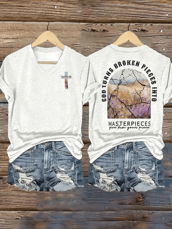 Women's God Turns Broken Pieces Into Masterpieces Christian Tops Comfort Colors T-Shirt