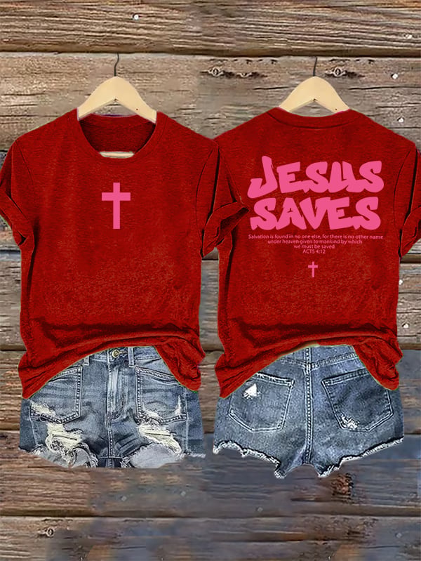 Women's 4:12-JESUS SAVES Print T-Shirt