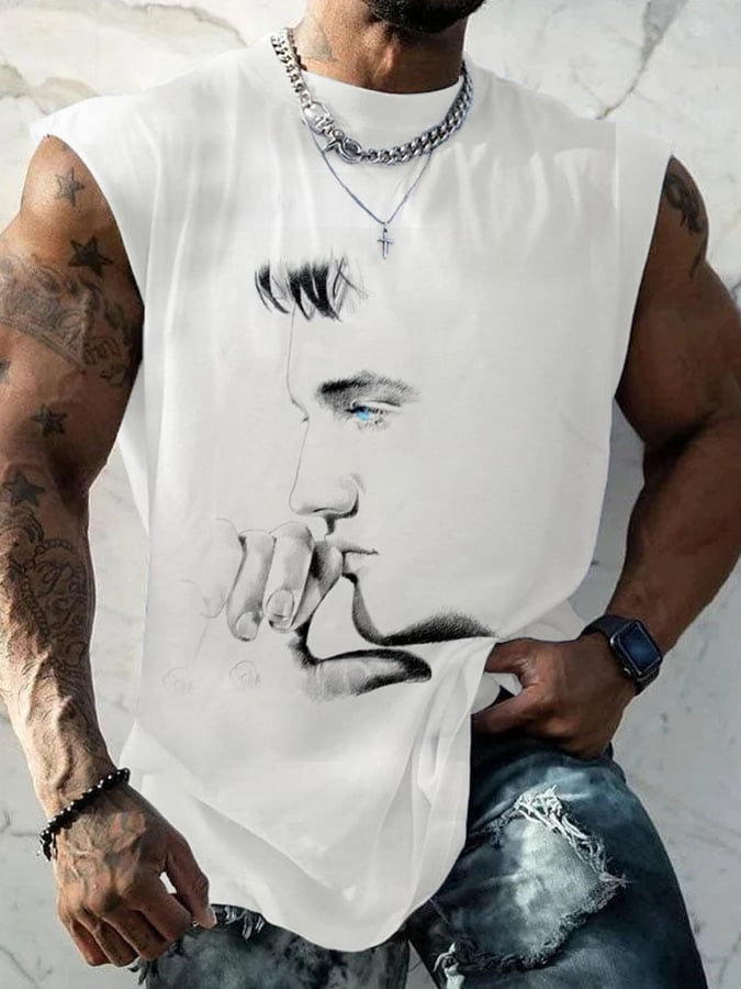 Men's Vintage Music Superstar Print Tank Top