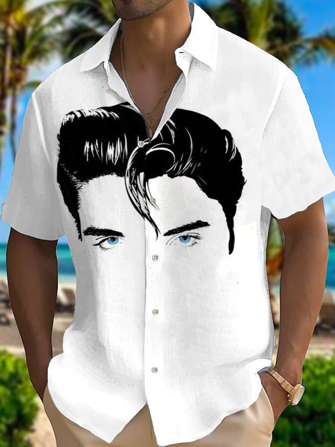 Men's Vintage Music Superstar Print Casual Short Sleeve Shirt