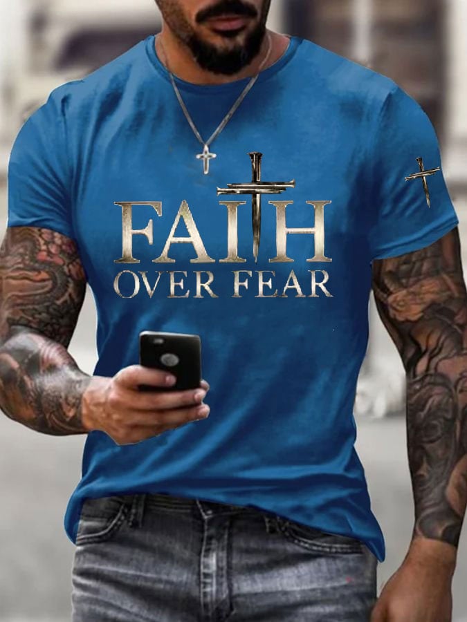 Men's Faith Over Fear Cross Print T-shirt