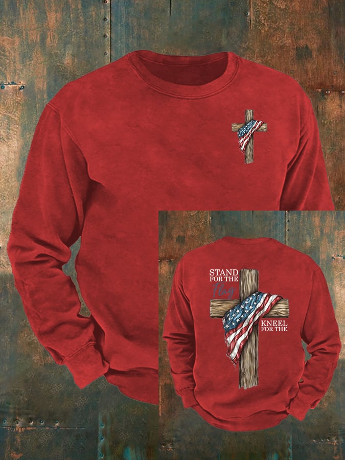 Men's Stand For The Flag Kneel For The Cross Printed Casual Sweatshirt