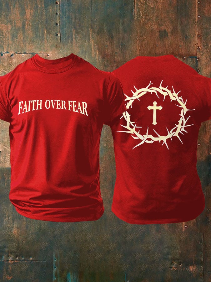 Men's Faith Over Fear Printed Casual T-Shirt