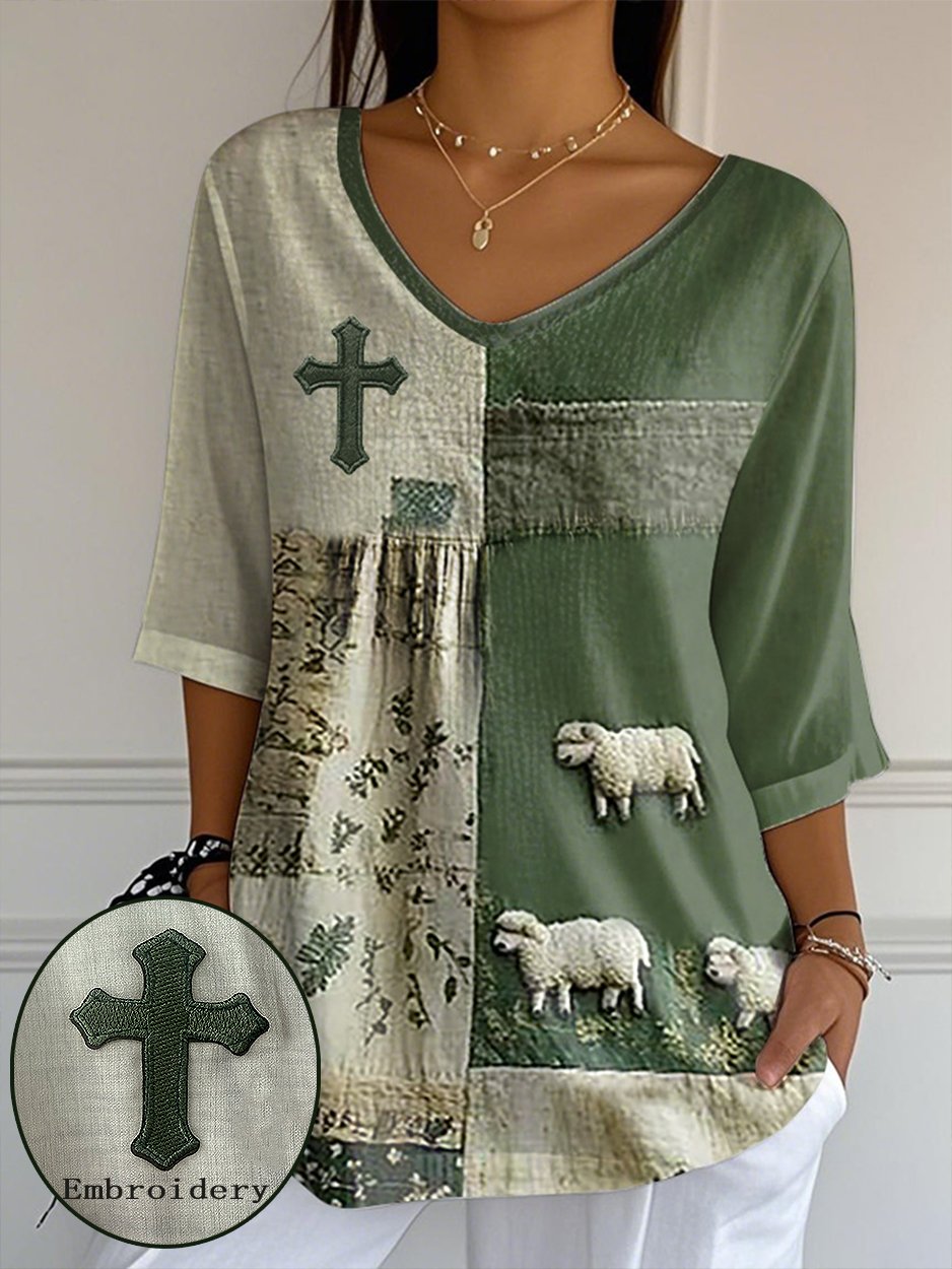 Women's Summer Faith Grassl And Lamb Print Top