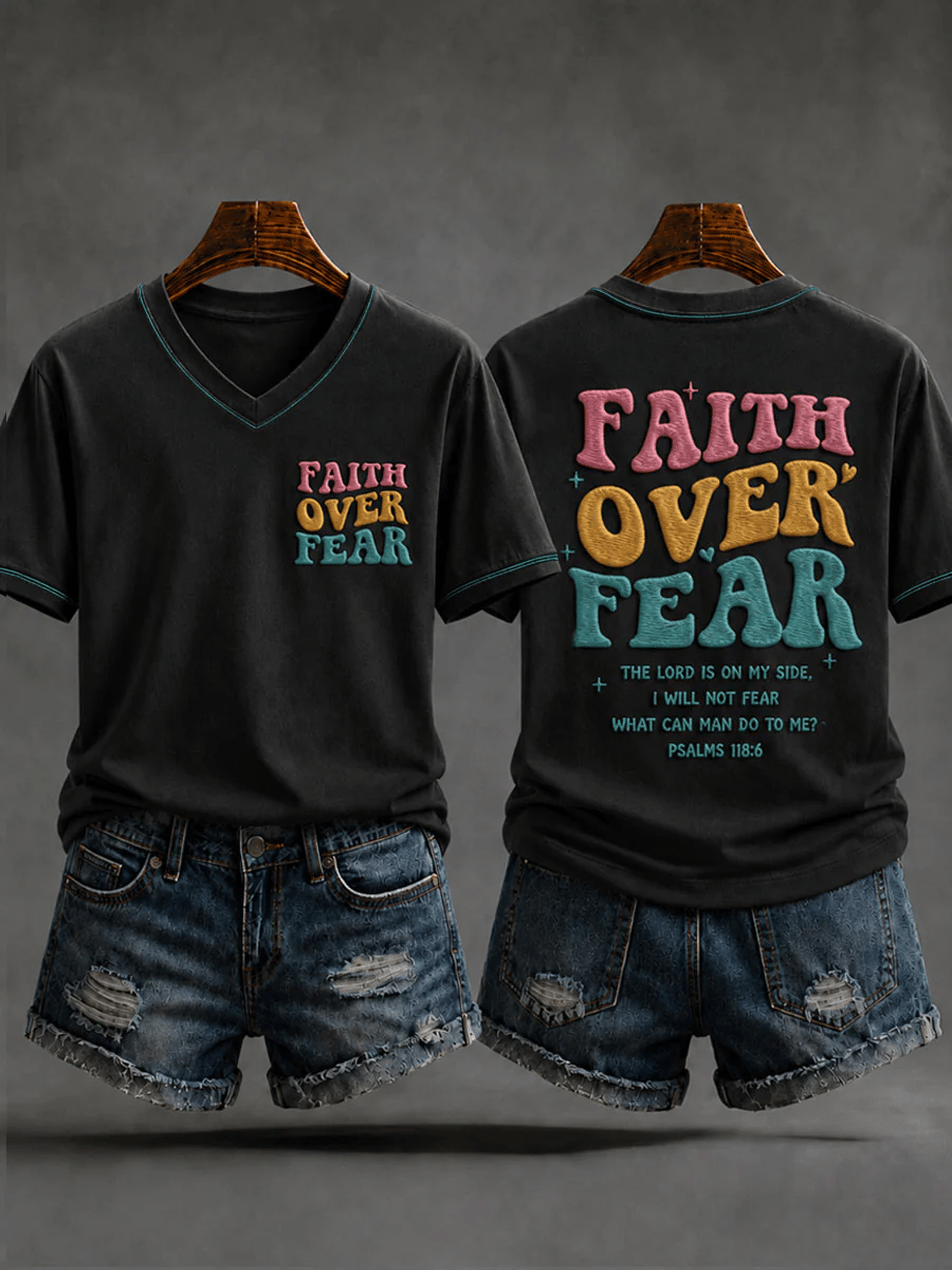 Women's Christian Fear Over Fear V-neck Short Sleeve T-shirt