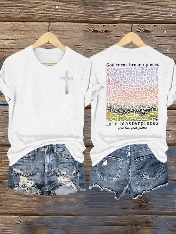 Women's God Turns Broken Pieces Into Masterpieces Christian Tops Comfort Colors T-Shirt