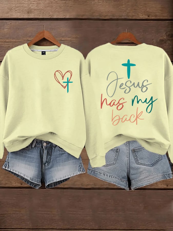Women's Jesus Has My Back Print Sweatshirts