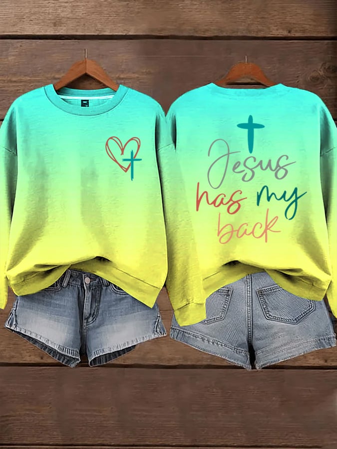 Women's Jesus Has My Back Print Sweatshirts