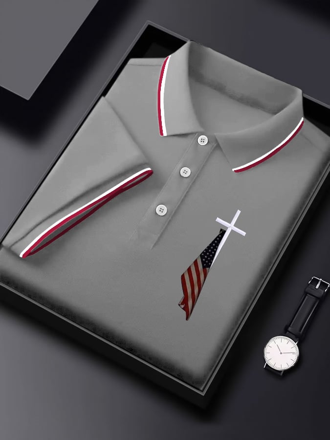 Men's Flag Cross Print Polo Shirt