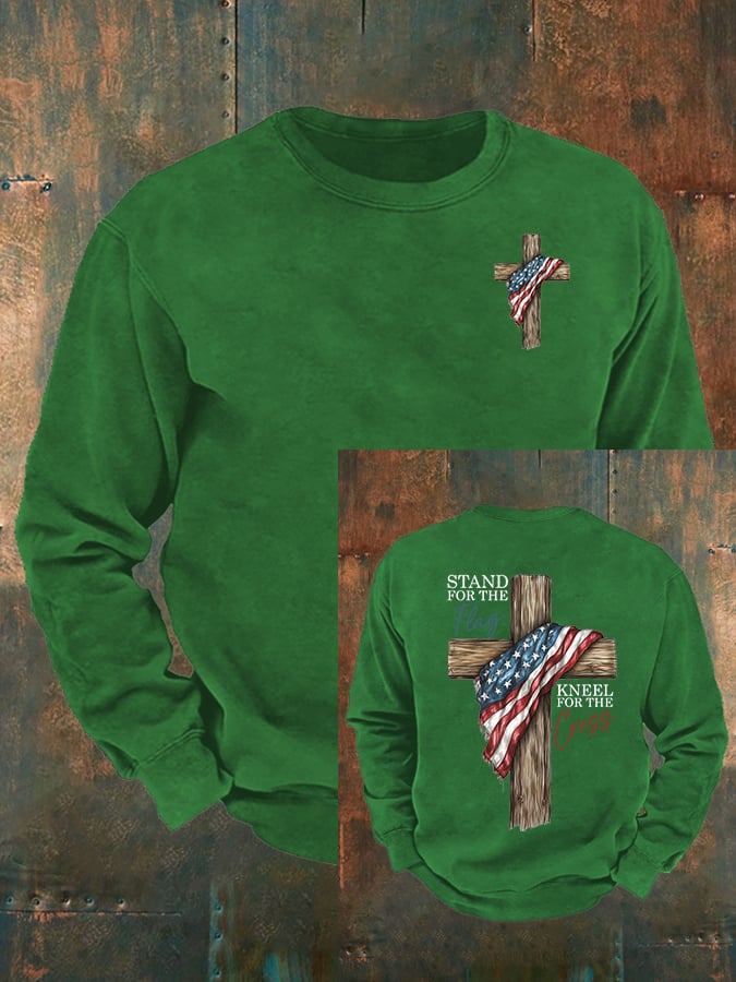 Men's Stand For The Flag Kneel For The Cross Printed Casual Sweatshirt