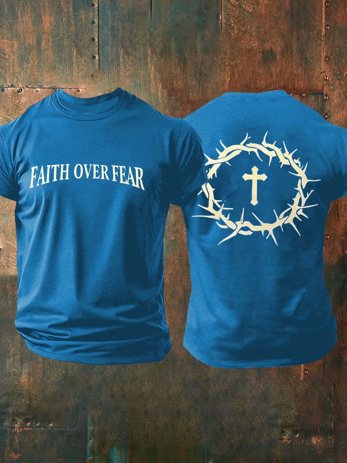 Men's Faith Over Fear Printed Casual T-Shirt