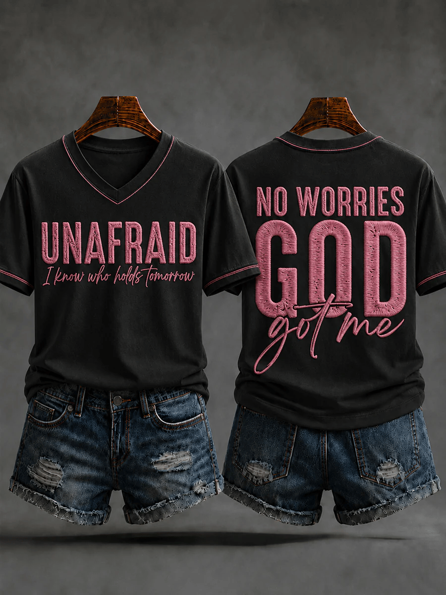 Women's Christian Unafraid God Got Me" V-neck Short Sleeve T-shirt