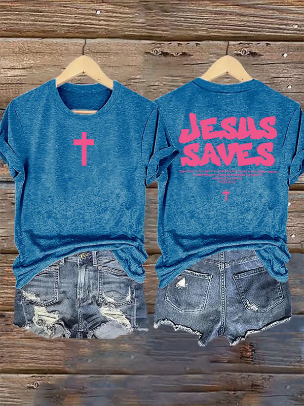 Women's 4:12-JESUS SAVES Print T-Shirt