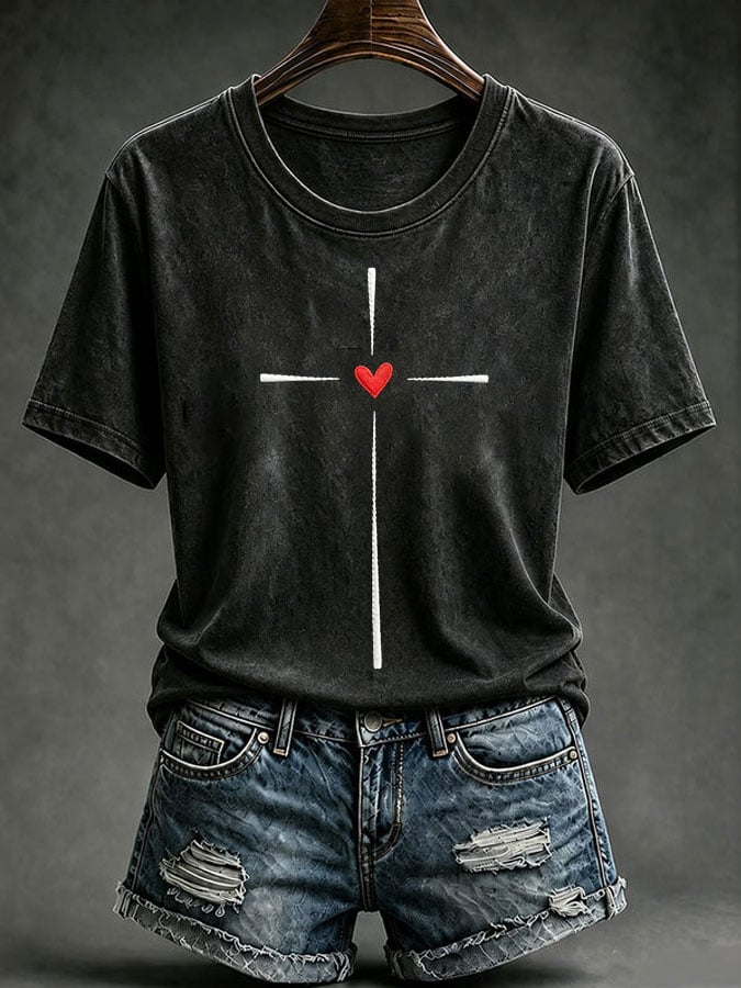 Women's Casual Cross Print T-Shirt