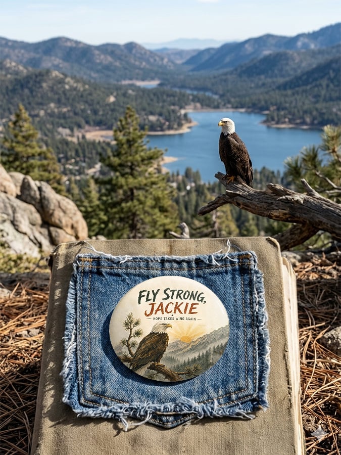Unisex Retro Jackie Fly Strong, Hope Takes Wing Again Pin-Back Button