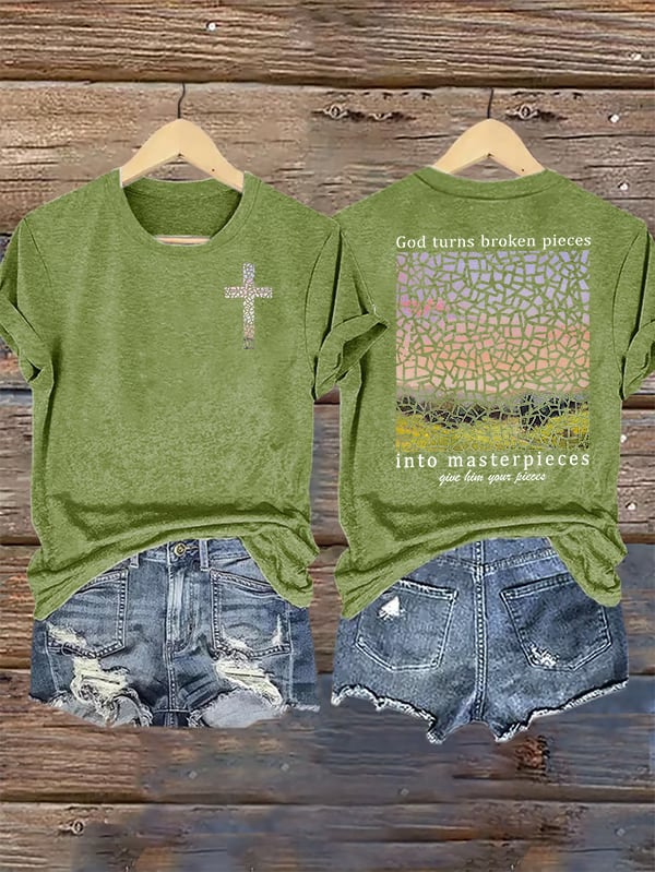 Women's God Turns Broken Pieces Into Masterpieces Christian Tops Comfort Colors T-Shirt