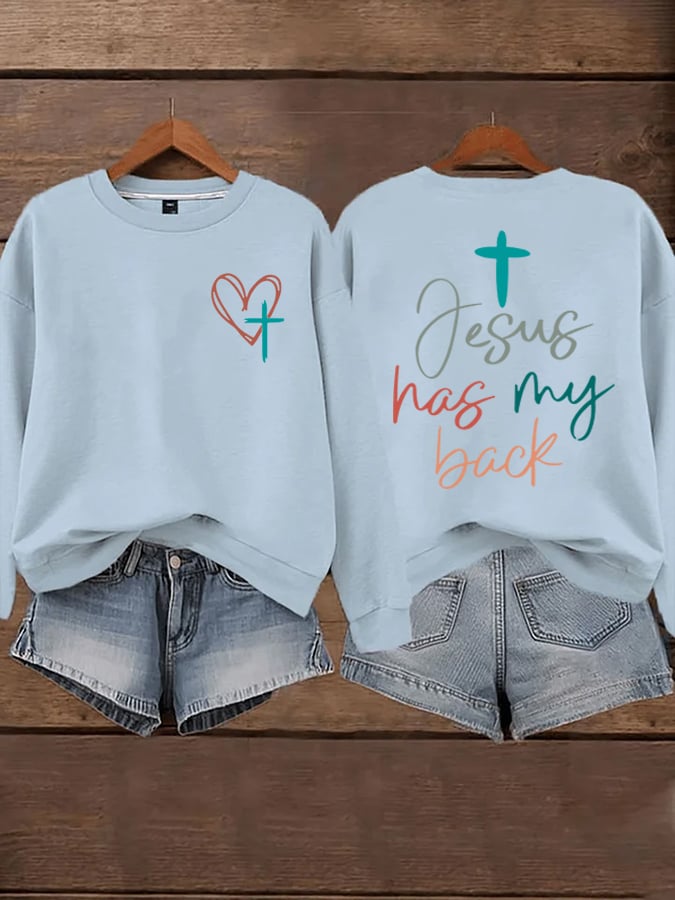 Women's Jesus Has My Back Print Sweatshirts