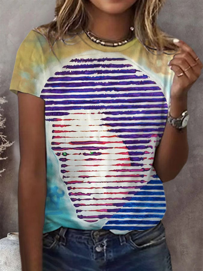 Women's Retro King Of Rock Roll Printed Short-Sleeved T-Shirt