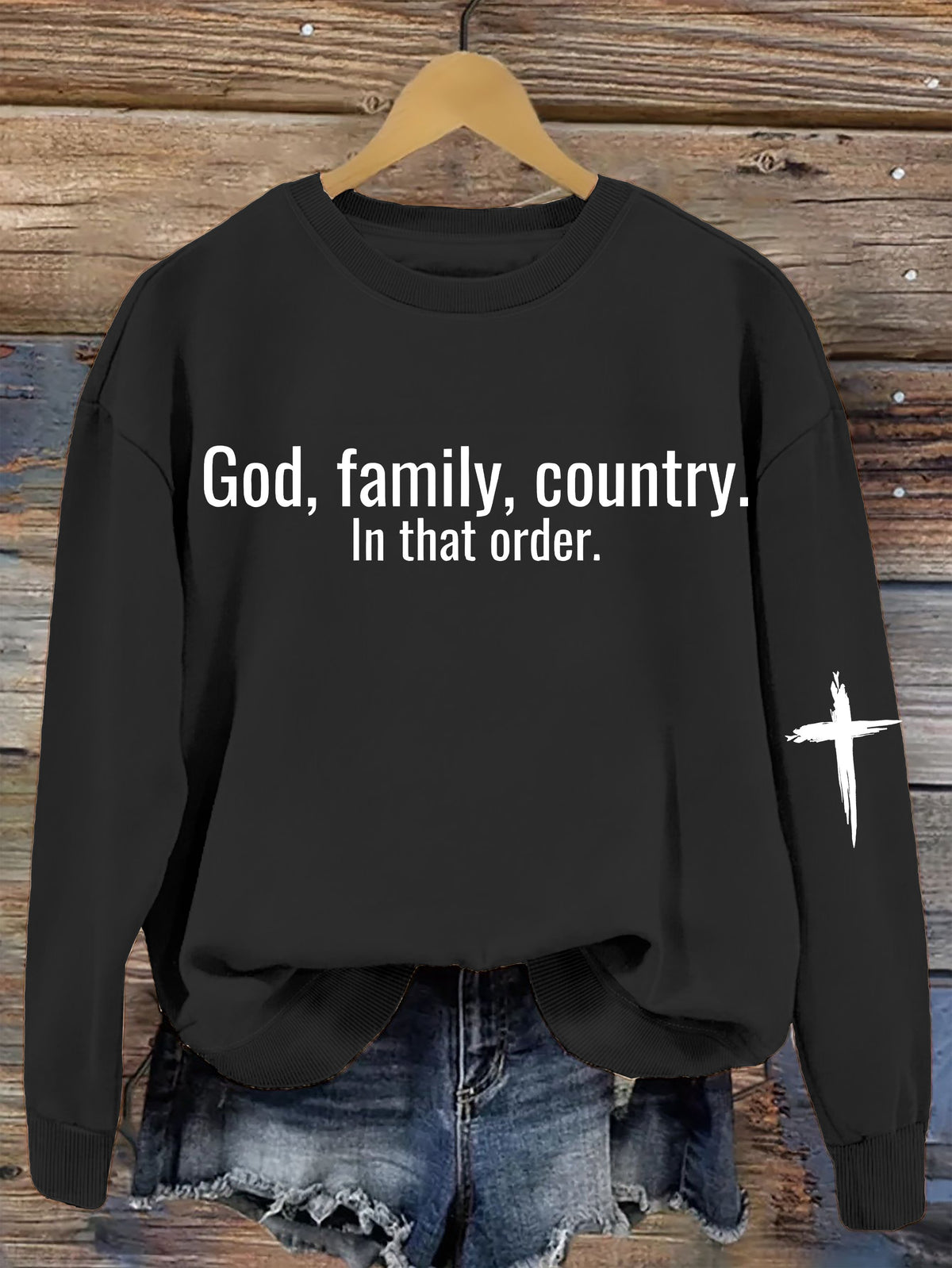 God Family Country in that order Women's Printed Sweatshirt