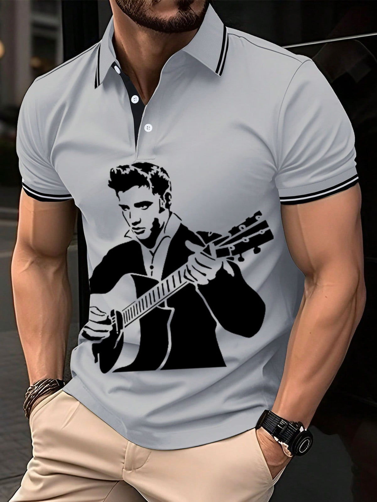 Men's Vintage Music Star Printed Polo Shirt