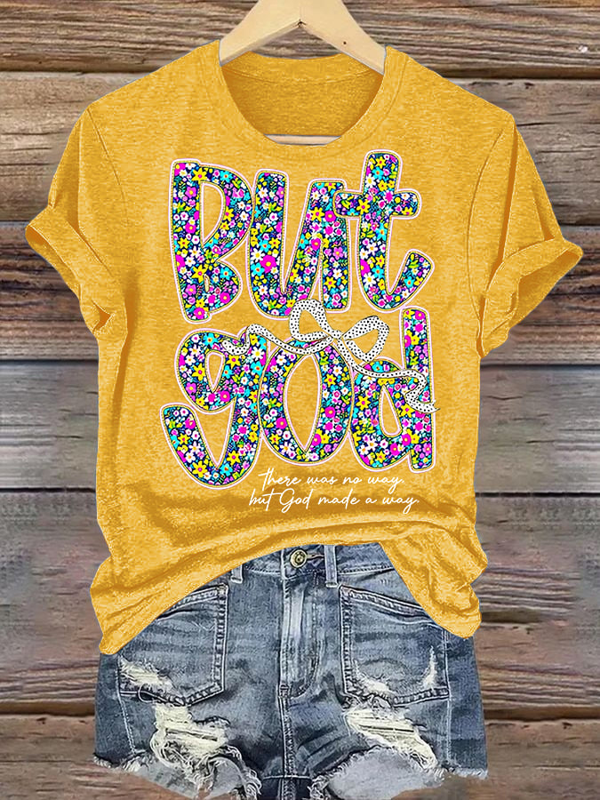 Women's  bnt god Print Round Neck T-shirt