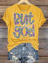 Women's  bnt god Print Round Neck T-shirt