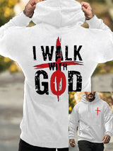 Men's Walk With God Printed Casual Hoodie