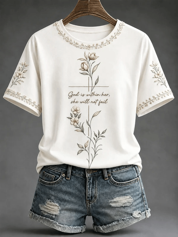 Women's  Retro Jesus"Christian Faith Floral  Print T-shirt