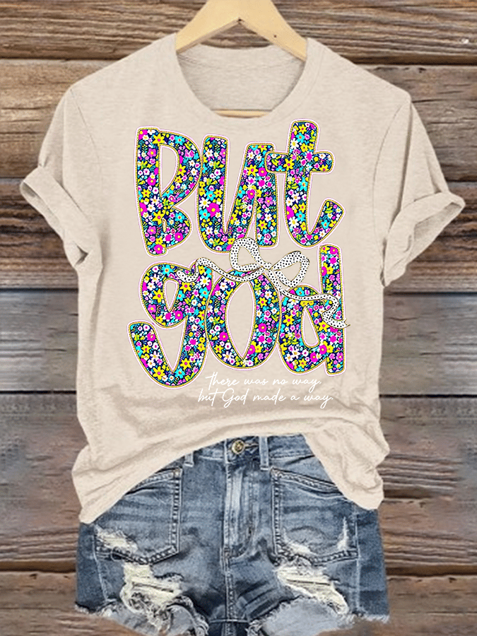 Women's  bnt god Print Round Neck T-shirt