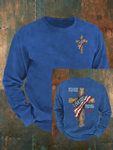 Men's Stand For The Flag Kneel For The Cross Printed Casual  Sweatshirt