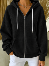 CLEARANCE SALE🔥Women’s Waffle Knit Full-Zip Hooded Cardigan Jacket with Pockets