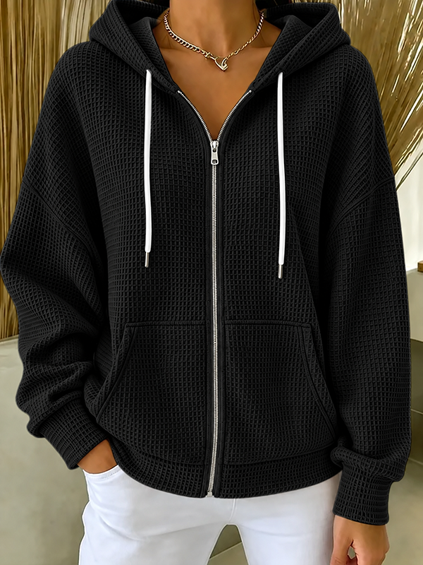 CLEARANCE SALE🔥Women’s Waffle Knit Full-Zip Hooded Cardigan Jacket with Pockets