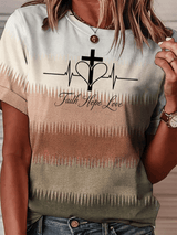 Women's Retro Faith Printed Short-Sleeved T-Shirt