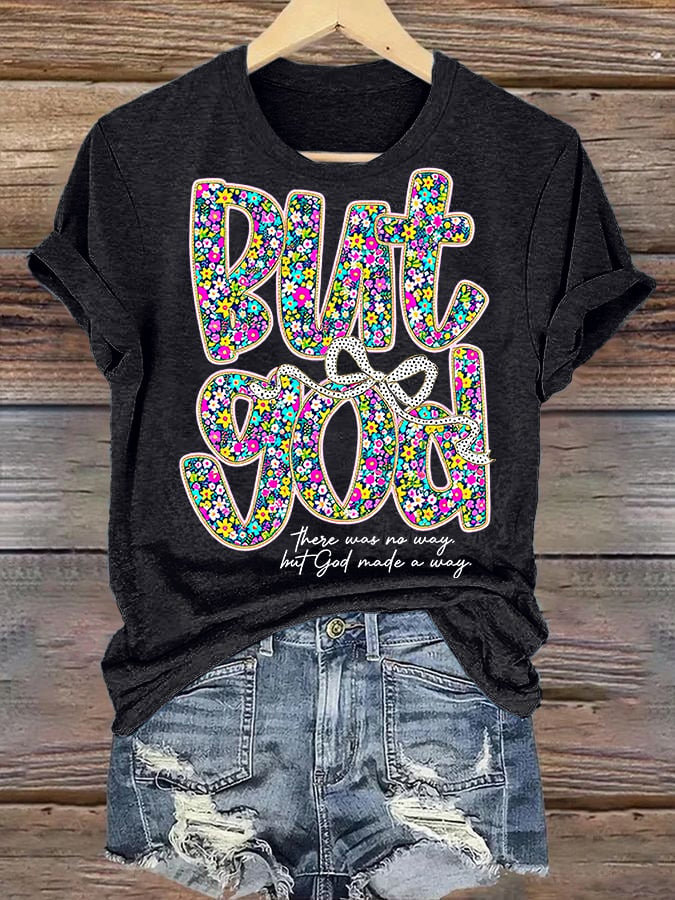 Women's  bnt god Print Round Neck T-shirt