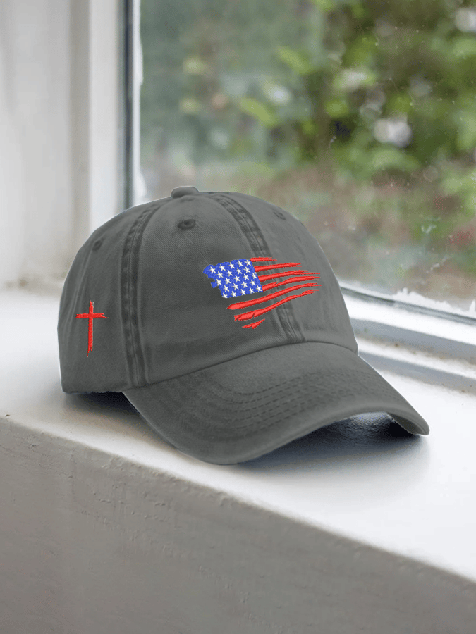 Retro Independence Day Flag Cross Embroidered Baseball Cap