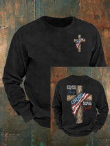 Men's Stand For The Flag Kneel For The Cross Printed Casual  Sweatshirt