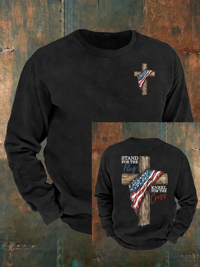 Men's Stand For The Flag Kneel For The Cross Printed Casual  Sweatshirt