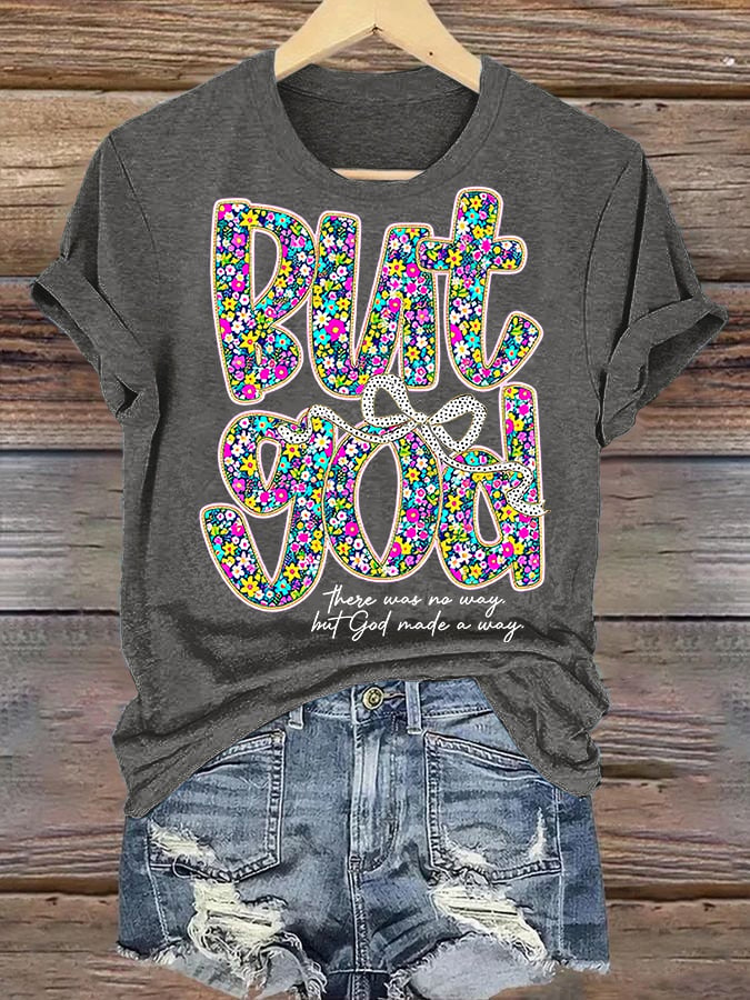 Women's  bnt god Print Round Neck T-shirt