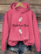 Women's Casual Faith Overcomes Fear Cross Hoodie