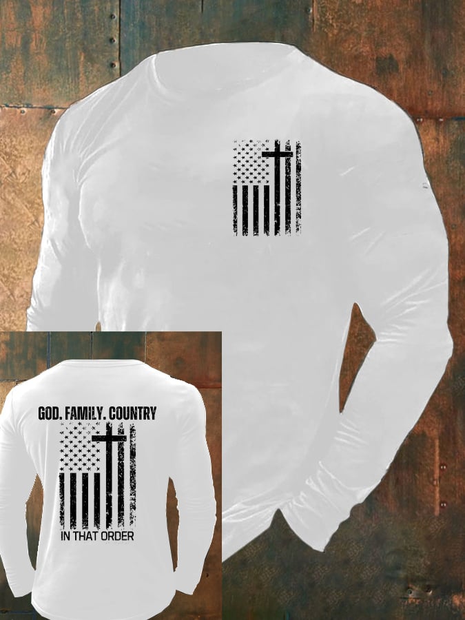 Men's God Family Country In That Order Printed Round Neck T-Shirt