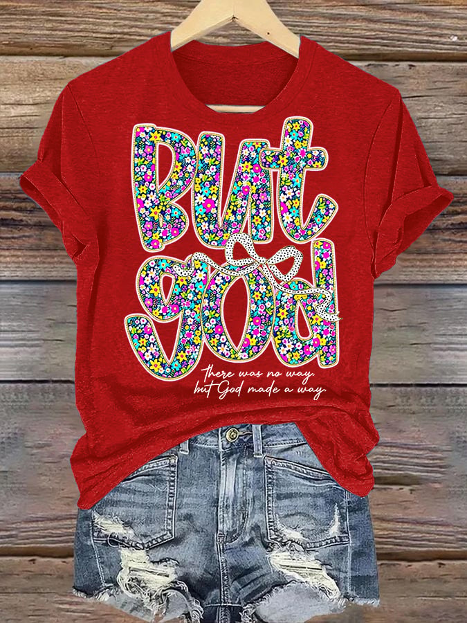 Women's  bnt god Print Round Neck T-shirt