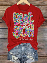 Women's  bnt god Print Round Neck T-shirt